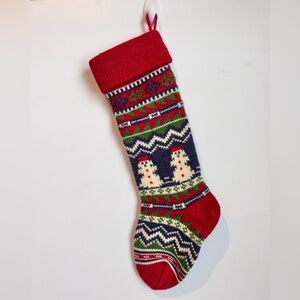 Festive Knit Red and Green Christmas Stocking featuring a Fair Isle pattern